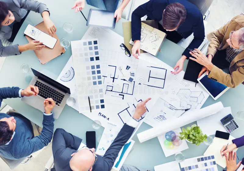 A team collaborating on a strategic roadmap.
